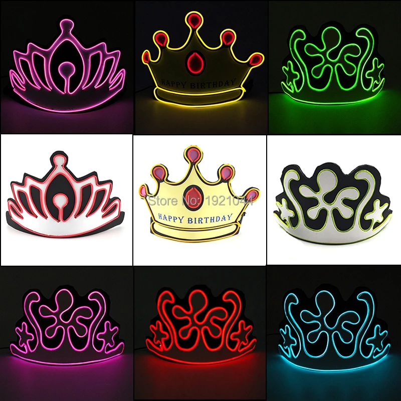 

Головной убор EL Crown В 3 стилях, аксессуар для вечеринки в честь Дня Рождения, светодиодный головной убор, праздничные принадлежности