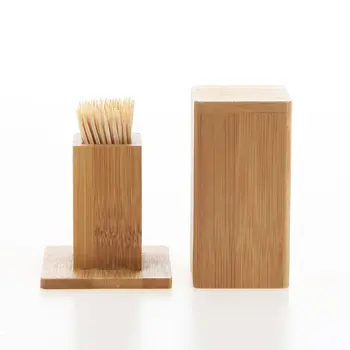 

Bamboo Toothpick Box With Square Cover,,