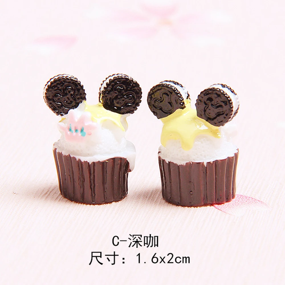 10pcs/lot MM Resin 3d Cute mickey mini cupcakes food play DIY Crafts simulation Decoration Accessories