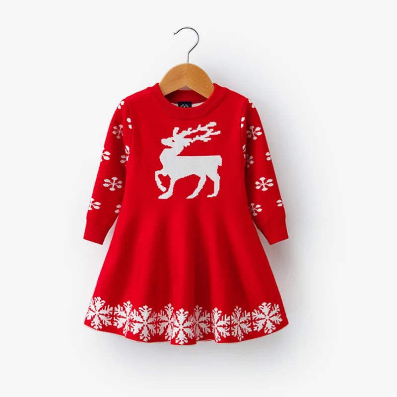 

Kids Dresses For Girls Long Sleeve Deer Snowflake Print Dress New Year Costume Princess Dress Kids Christmas Clothes Vestidos