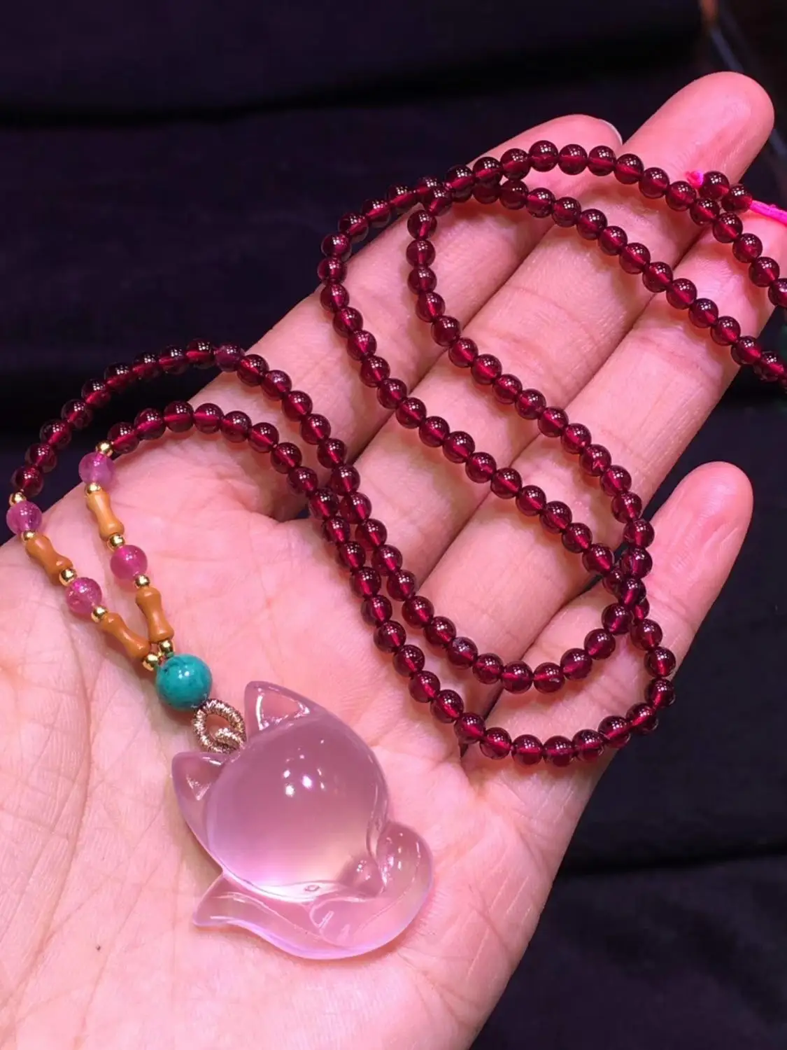 Natural Rose Quartz Fox Pendant Women 
