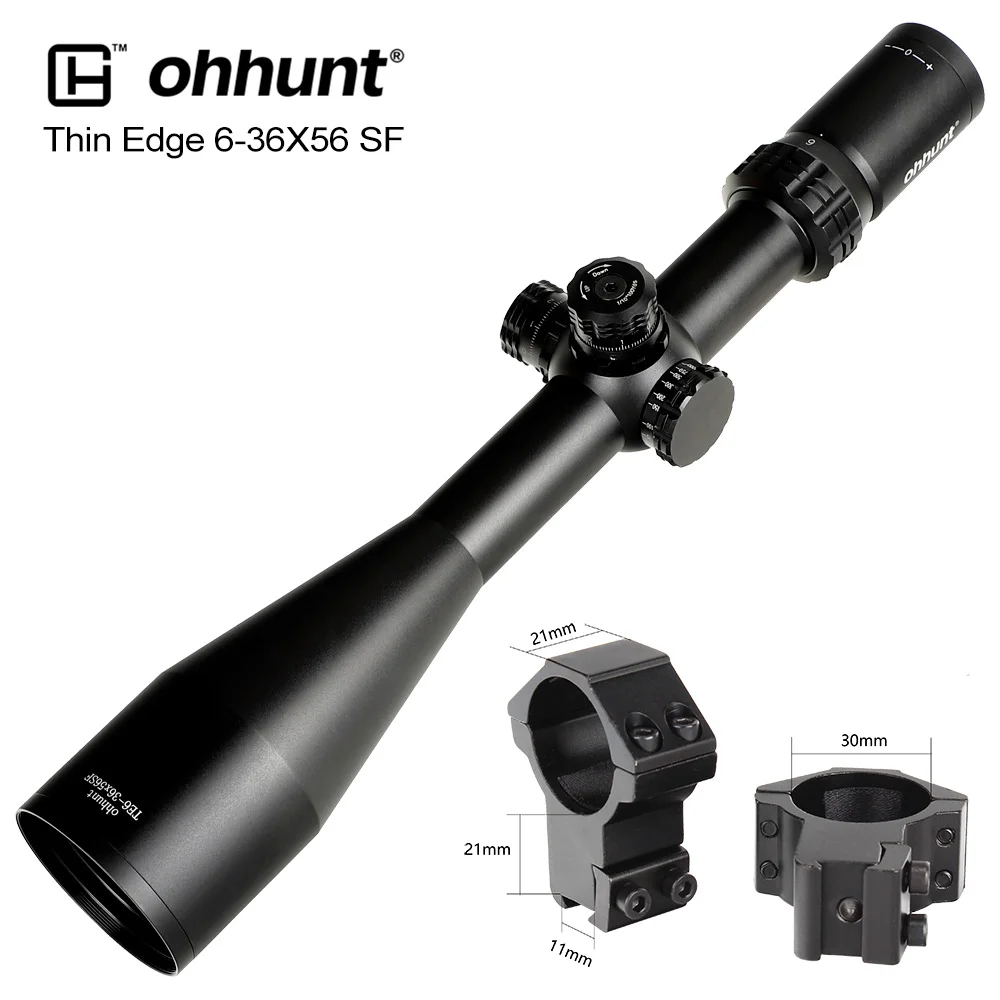 Ohhunt тонкий край 6-36X56 SF охотничьи прицелы Mil Dot стеклянная сетка турели сброс Боковая регулировка параллакса тактический оптический прицел - Цвет: High Dovetail Rings