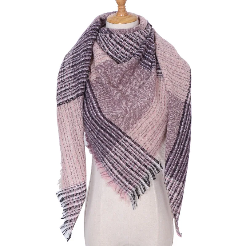 2019 new designer brand women cashmere scarf triangle winter scarves lady shawls and wraps knit blanket neck striped foulard (12)