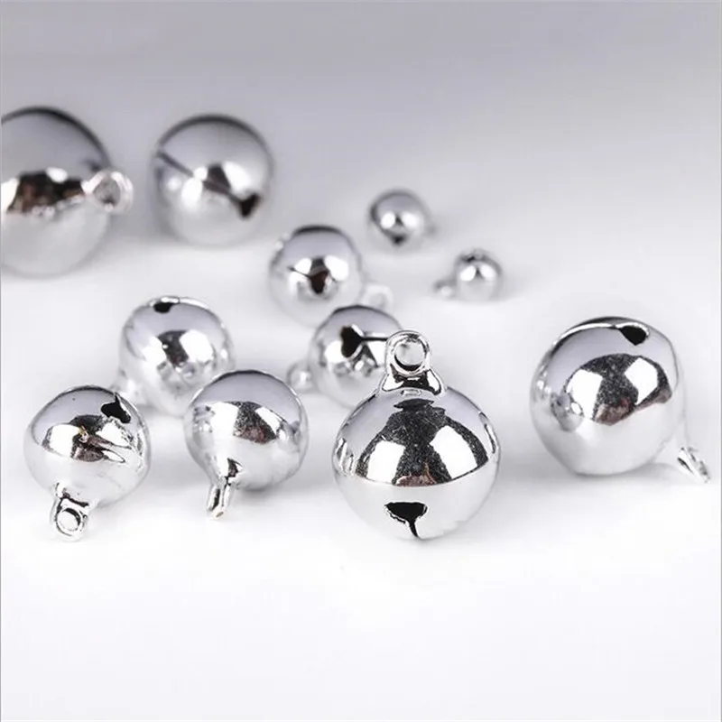 

50PCS DIY New Year Ornaments Christmas Tree Decorations Silver copper embryo open copper bell 6/8/10/12/14/16mm bells Pet Bells