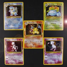 TOMY 5 шт./лот Pokemon Charizard Blastoise Venusaur Mewtwo Мега флеш-карты POKEMON игровая коллекция карт