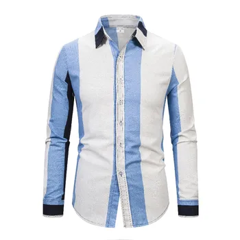 

2019 new social stripe long sleeve leaf designer shirts men slim vintage fashions men's shirt man dress jersey clothing