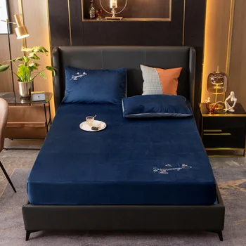 

Home Elastic Fitted Sheet Winter Bed Linen and Pillowcase Bedding Set Velvet Flannel Mattress Cover Double 150x200 180x200cm New