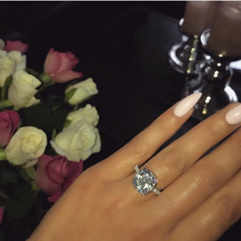 Кольцо Solitaire Promise из стерлингового серебра 925 пробы с подушками 10 мм AAAAA Cz обручальное кольцо кольца для мужчин и женщин ювелирные изделия