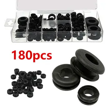 

Grommet Assortment Kit Round Rubber Grommet 180Pcs Round Rubber Durable 8 Sizes Black Snap-Close Lid Wires Automobile Parts