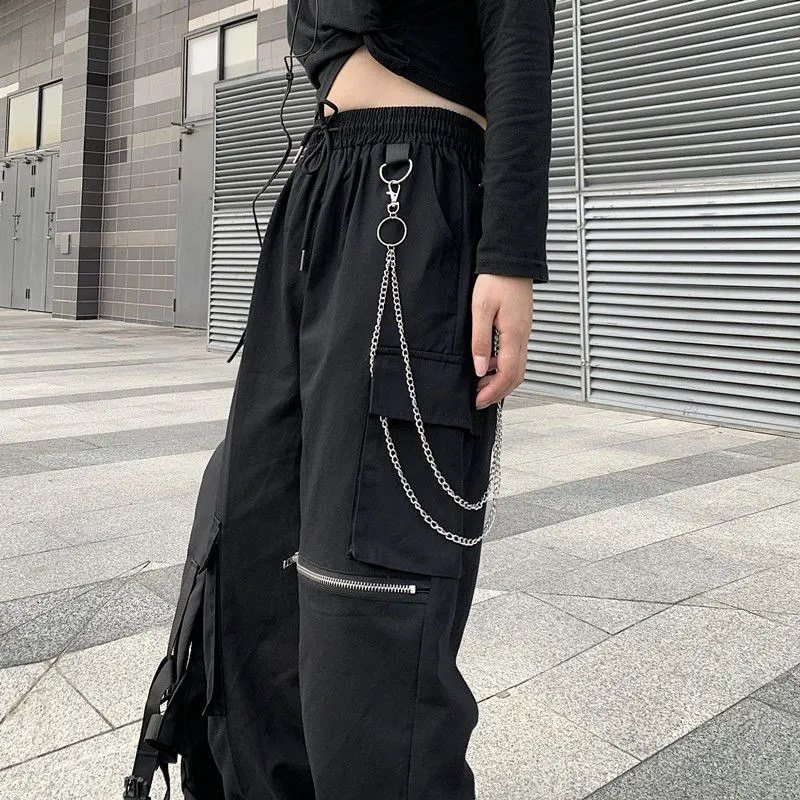 Solid Black Casual Pants Women Couples Plus Size S-4xl Harajuku Zipper  Unisex Bf Techwear Cargo Overalls Loose Chic High Waist - Pants & Capris -  AliExpress