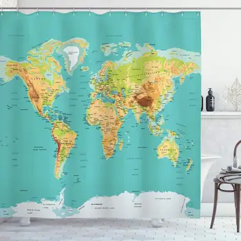 

Map Shower Curtain Map of The World Geography Continents and Countries Physical Cartography Image Cloth Fabric Bathroom Decor