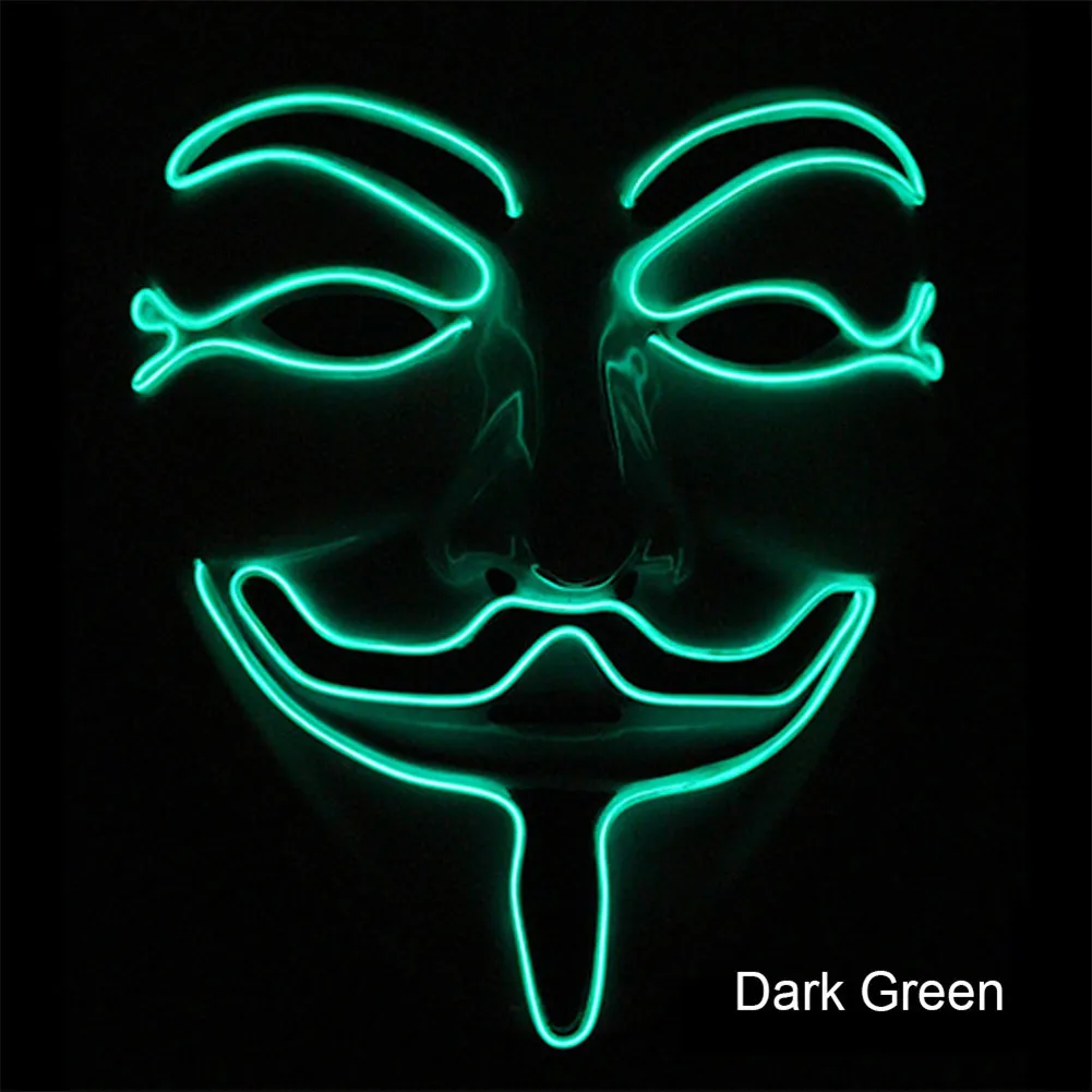 Dark Green Страшная маска светильник на Хэллоуин маска косплей Led Костюм Маскарад аноним фестиваль маски для вечеринок - Цвет: Dark Green