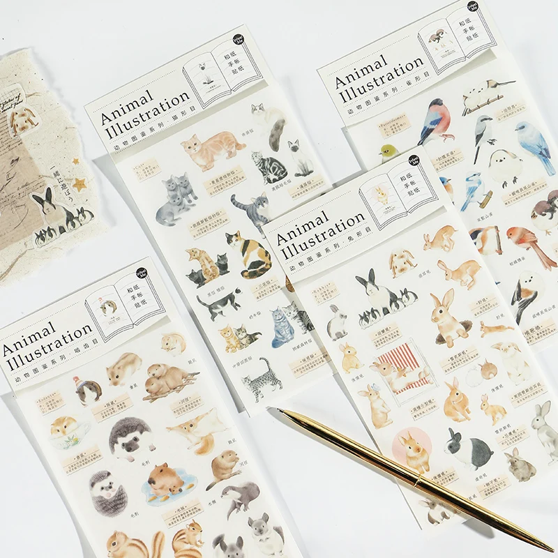 

1 Sheet Animals Paper Sticker Cat and Rabbit Decorative Washi Stickers Scrapbooking Stick Label Diary Stationery Album Stickers