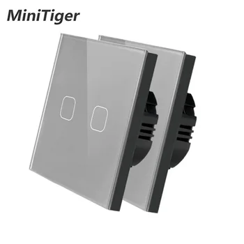 

Minitiger Crystal Glass Panel EU standard Touch Switch 1/2 Gang 1Way Light Wall Touch Screen Switch Touch Switch, 2 pcs