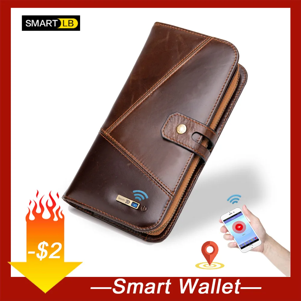 Умный кошелек из натуральной кожи с функцией записи GPS Bluetooth на молнии отделением