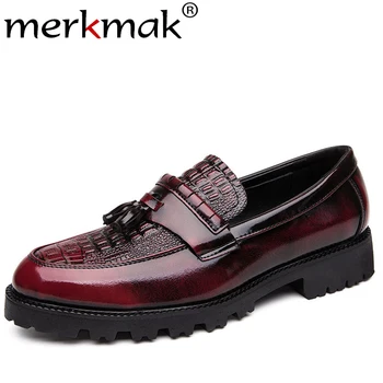 

Merkmak Autumn Men Shoes Fashion Tassel Dress Shoes Crocodile Pattern Business Office Footwear Big Size Party Wedding Footwear