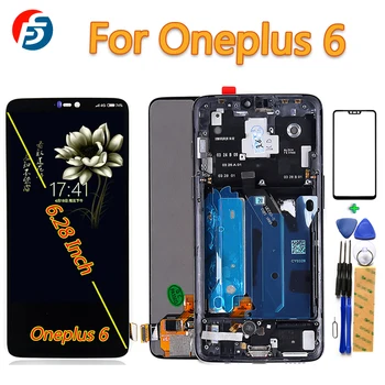 

100% Tested AMOLED 6.28 inch Touch Screen For Oneplus 6 LCD Display Digitizer Assembly 1080*2280 Frame With Free Glass film Tool