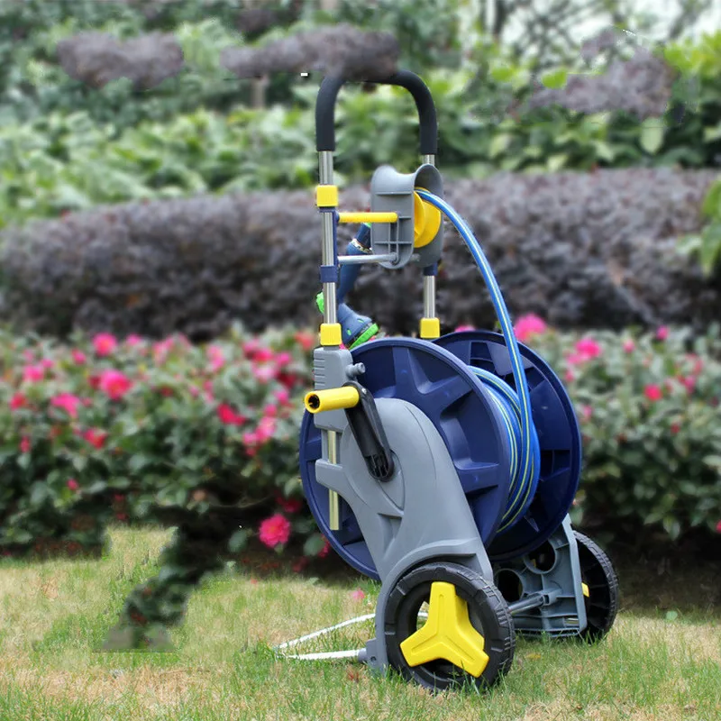 

A 8%Portable Retractable Garden Water Hoses Reels with Wheels Height Adjustable Water Hose Holder Cart Aluminum+plastic