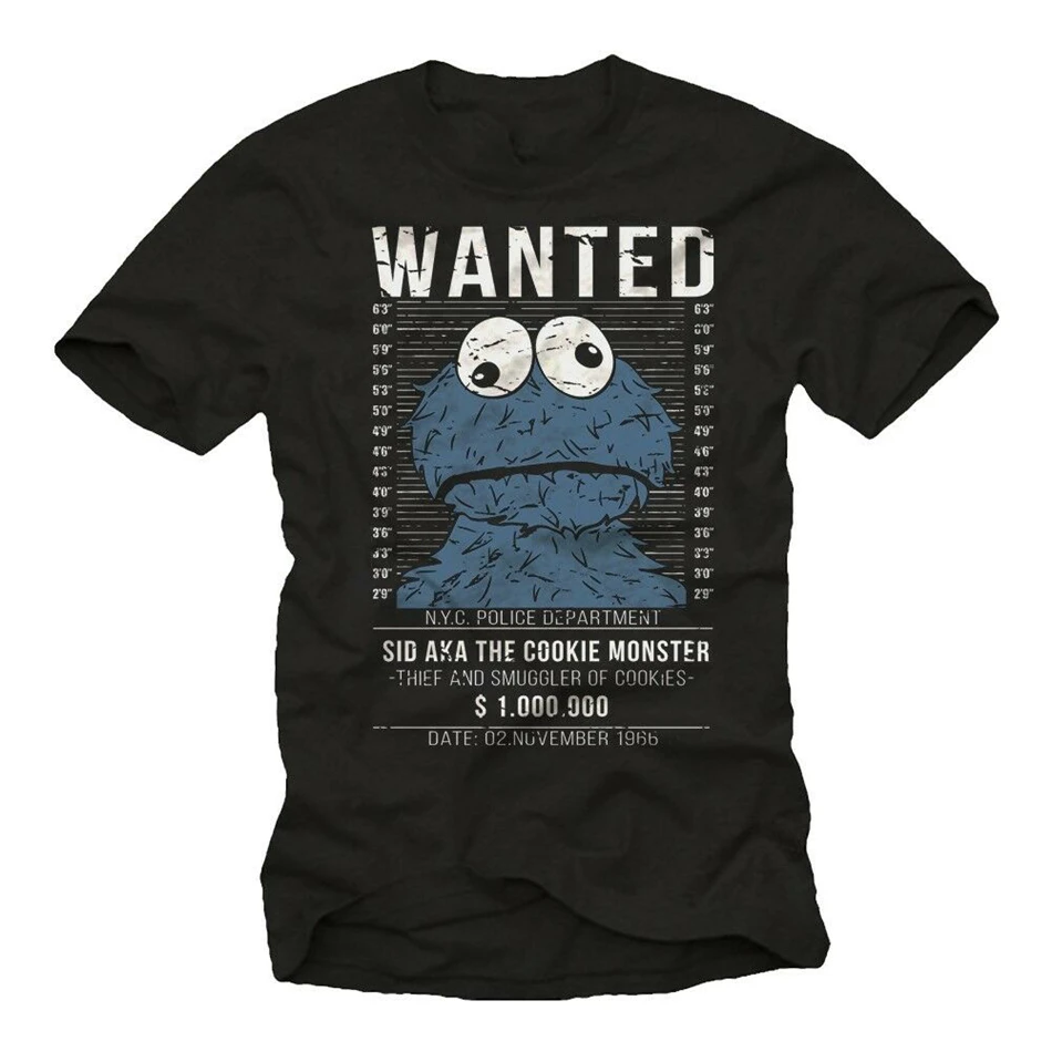 Lustiges хипстерская футболка Herren Mit Wanted Cookie Monster - Männer Nerd с круглым вырезом | Мужская