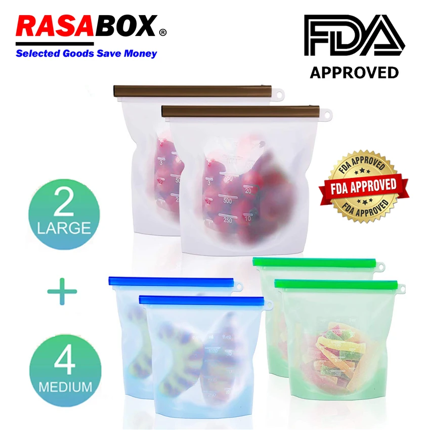 

RASABOX - Food Storage & Organization Sets, Reusable Silicone Bags, Freezer for Snack Lunch Sandwich, Cooking Bags for Sous Vide
