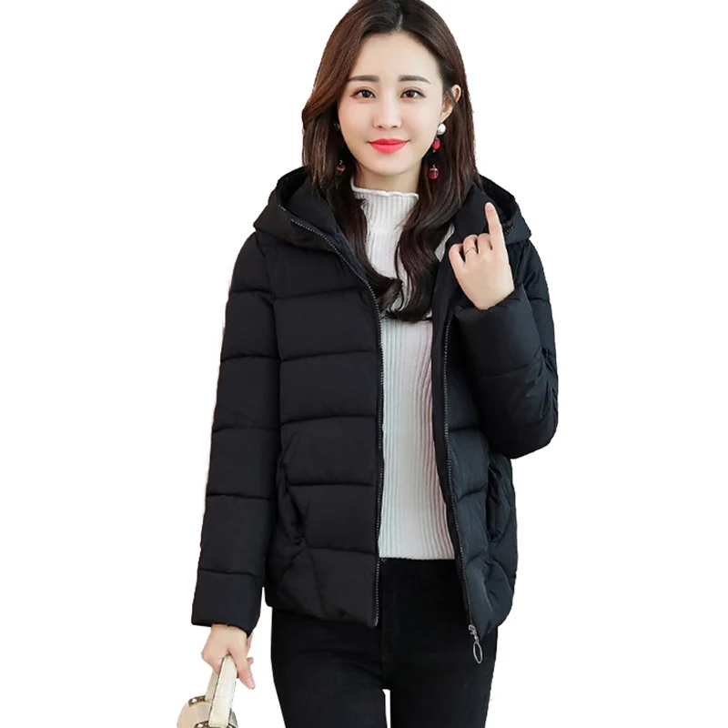 2019 Зимняя парка оверсайз женская короткая верхняя одежда куртка с капюшоном и