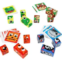 Expressões de madeira correspondência bloco de desenhos animados animal face mudando cubo blocos de construção quebra cabeça jogos de brinquedo jogo de tabuleiro educacional mo