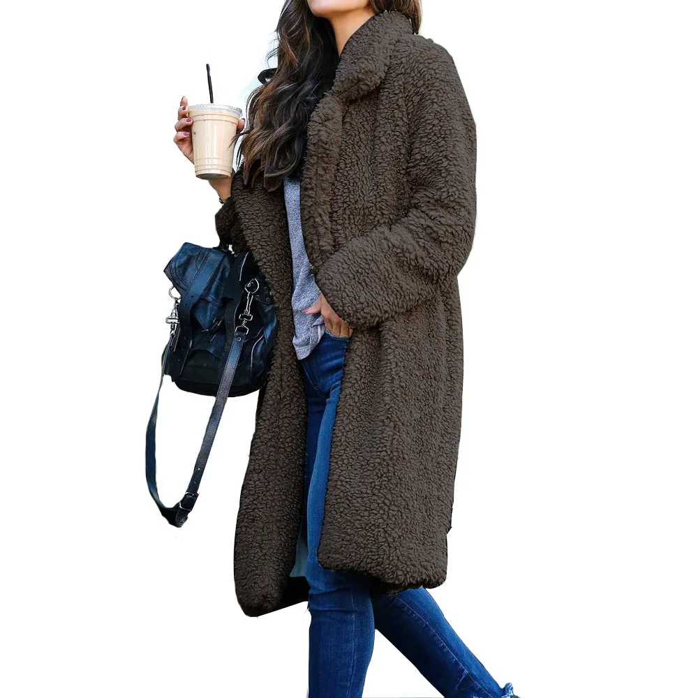 Элегантное женское пальто из искусственного меха, осенне-зимняя теплая мягкая меховая куртка, женское плюшевое пальто, Повседневная однотонная плюшевая верхняя одежда
