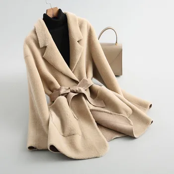 

Streetwear Real Fur Coat Wool Jacket Autumn Winter Coat Women Clothes 2020 Korean Vintage Tops Sheep Shearling Suede Lining 3313