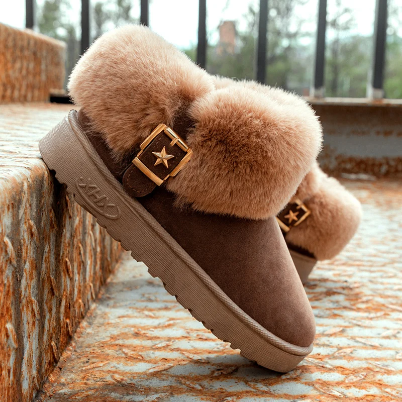 Botines mujer; коллекция года; зимние ботинки с пряжкой; женские зимние ботинки с круглым носком; удобные короткие плюшевые однотонные меховые ботильоны для женщин