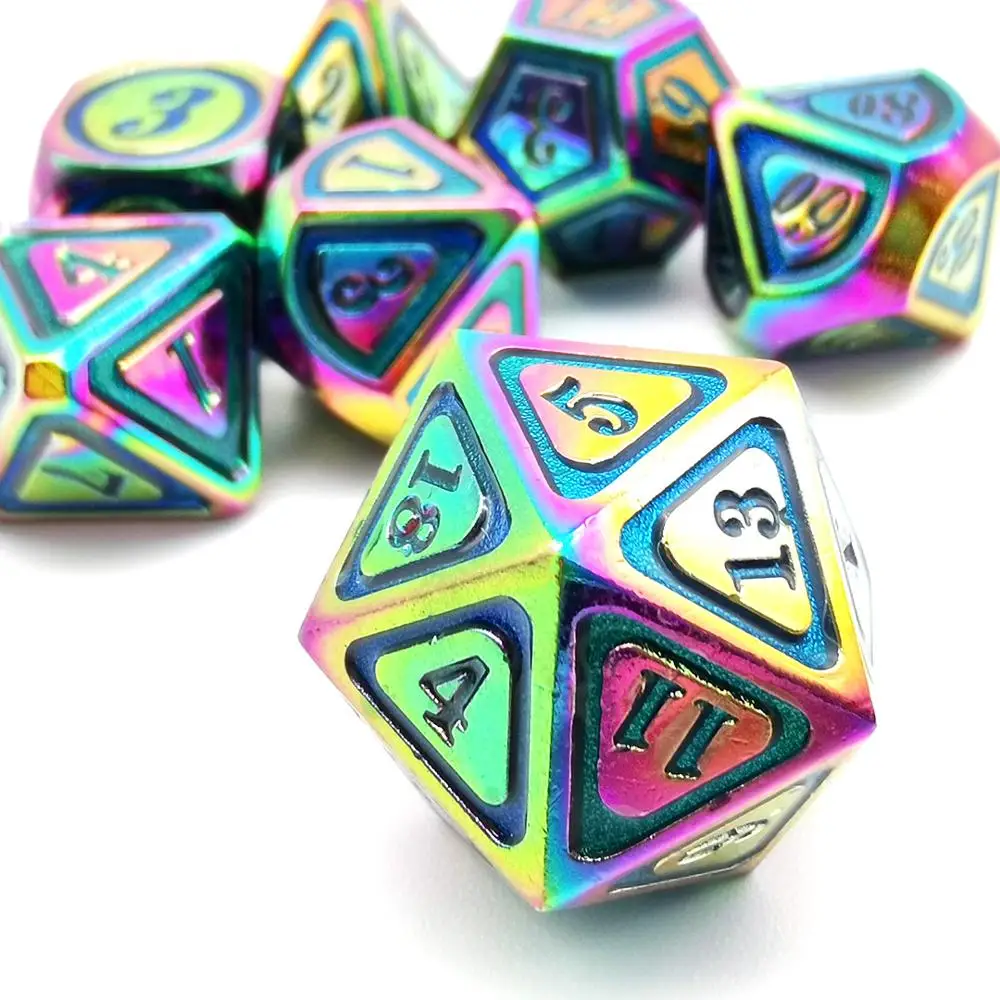 Набор радужных Металлических Кубиков DnD RPG MTG игральные кости многогранные dados