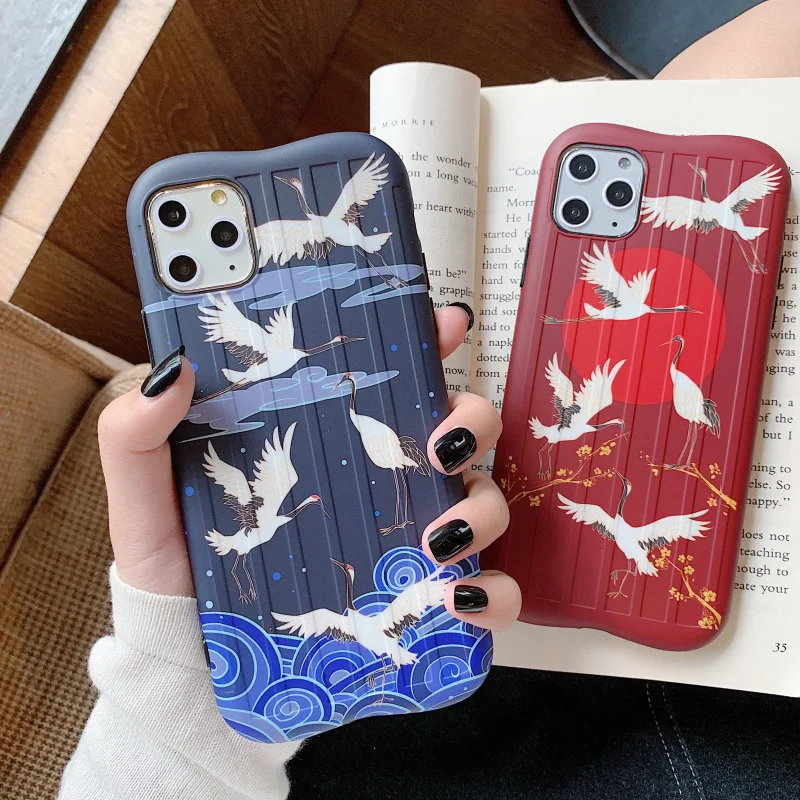 Applicable Japanese-style And Wind Crane Iphonexs/11promax Phone Case iPhone 8 /7plus Couples 6s Shatter-resistant