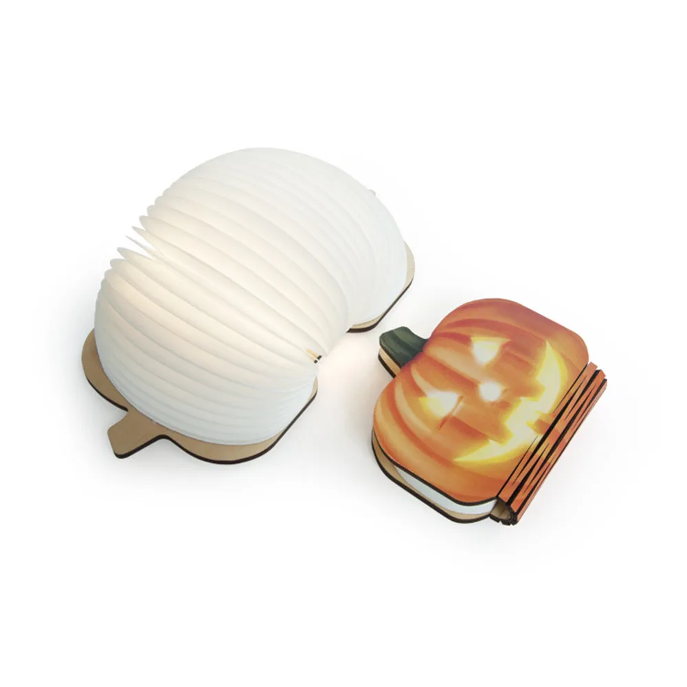 Pumpkin Перезаряжаемый USB Ночной светильник, светильник-книга, милые животные, деревянная Складная Настольная лампа в форме книги, светодиодный ночник для детей, подарок для спальни - Испускаемый цвет: Pumpkin