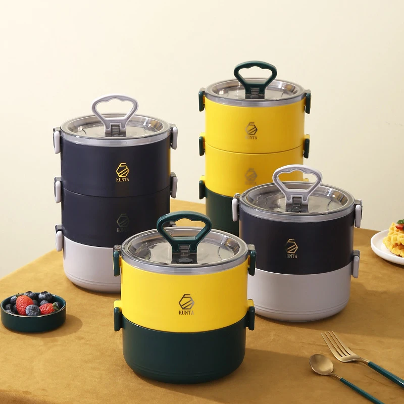 Fiambrera de acero inoxidable portátil de 2 a 3 capas, caja de aislamiento térmico, contenedor de almacenamiento de alimentos, grueso, 304