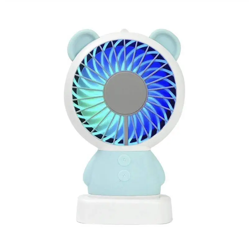 Handheld Mini Fan Portable Rechargeable Fan Thin Cooling Fan Multi-color LED Light Fan Cute Bear Rabbit Fan Standable and Hangin