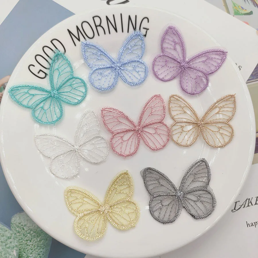 48 개/몫 4.5*3.5cm 수 놓은 메쉬 나비 헝겊 패치 의류 바느질 용품에 대 한 Appliques DIY 헤어 클립 액세서리