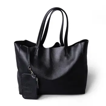 

2020 New Women Deluxe Genuine Cowhide Leather Totes Handbag Lady Simple Soft Satchels Bag High Capacity Waterproof Shopping Bags