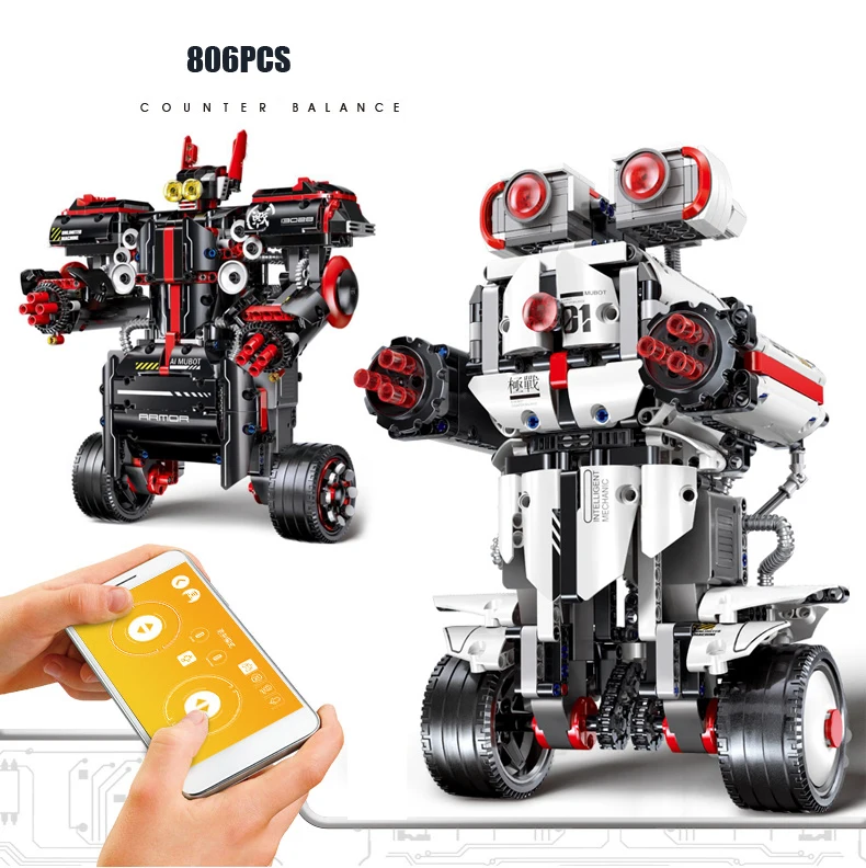 

2.4Ghz radio remote control smart walking robot building block APP rc programming shoting Bullet toys collection for boys gifts