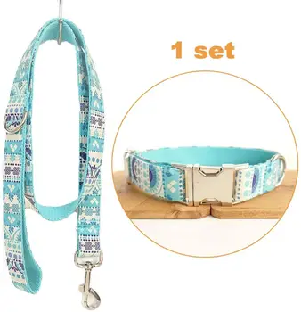 

Dog Leash Collar Set Leash Adjustable Outdoor Print Style Pet Collar Leash Fabric Dog Leash Webbing Collar Sapphire FOLK BLUE