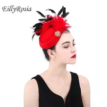 Красная женская шляпа для свадебной вечеринки перья Свадебные шляпы sinamay chapeau femme mariage вуалетки tocados женские аксессуары для волос