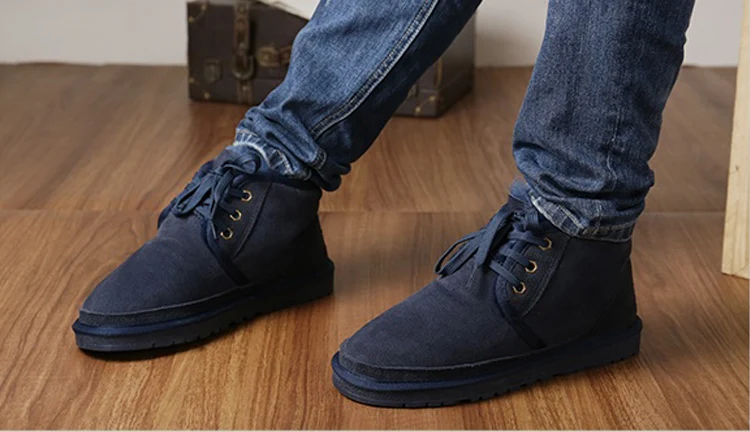 Модные мужские зимние ботинки Beckham на шнуровке; зимняя обувь из натуральной овечьей кожи; Натуральная шерсть; ботильоны на меху;