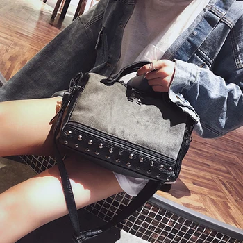

Fashion Women Top-handle Shoulder Bags With Rivets High Quality Leather Female Large capacity Tote Bags