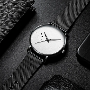 

Casual Automatic Buckle Fashion Men Watch Ultra Thin Wrist Business Stainless Steel Strap Adult Dial Mechanical Button Battery