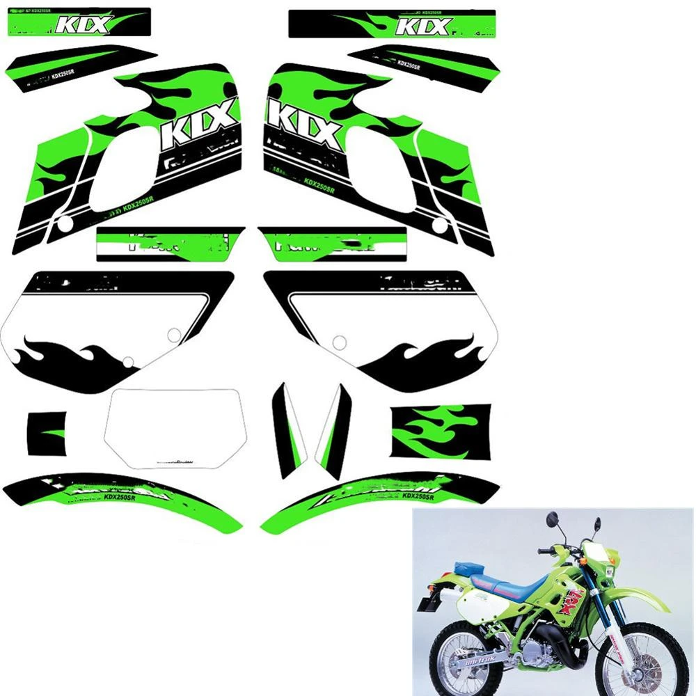 For Kawasaki kdx 250sr kdx250 sr Free Customized Numbers Names Motorcycle full set of 3M graphics stickers decals kits|Decals & -