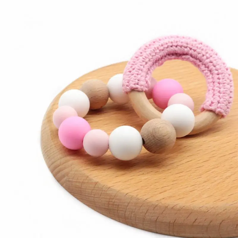 Baby Shower подарок соска цепь Силиконовые с бисером деревянный браслет набор