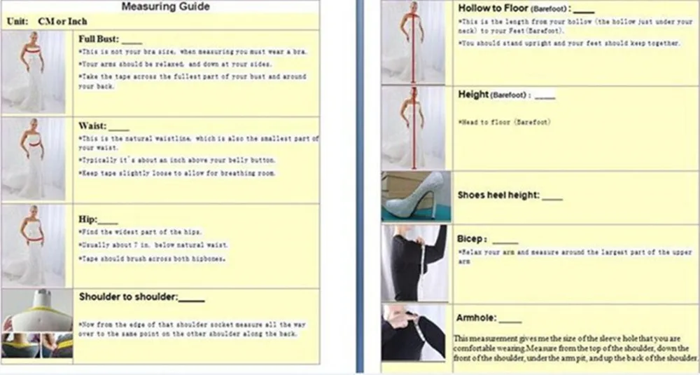 婚纱礼服测量图