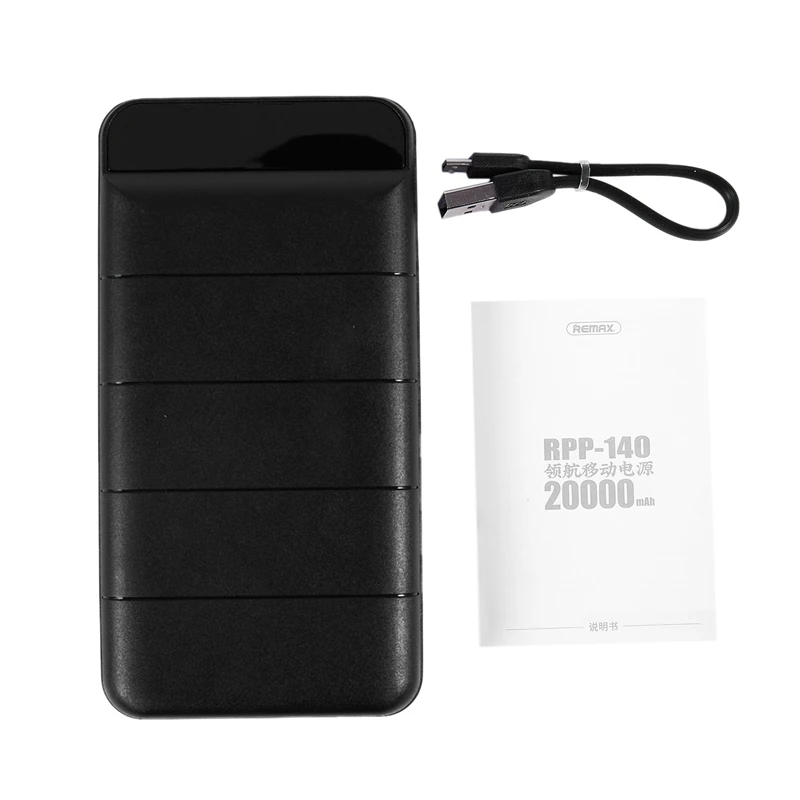 Remax для мобильного питания 20000 мАч power Bank Dual USB, цифровой дисплей, портативный внешний аккумулятор с зарядным кабелем для Xiaomi Huaw