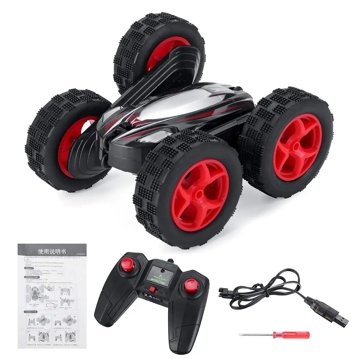2,4G RC флип-трюк автомобиль с дистанционным управлением автомобиль двусторонний прокатный на 360 градусов вращающийся светильник с моделирующими игрушками машинки для детей - Цвет: Черный