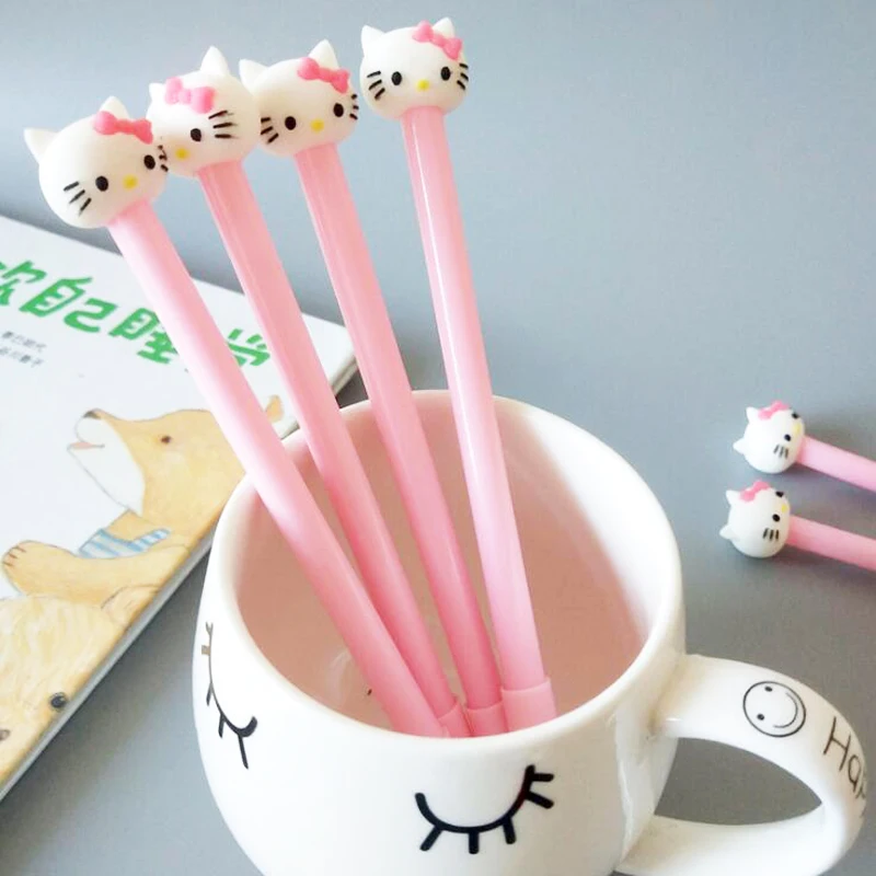 Kawaii hello kitty кошачья голова черная мультипликационная гелевая ручка синяя для письма нейтральные канцелярские принадлежности для творчества ручка подарок