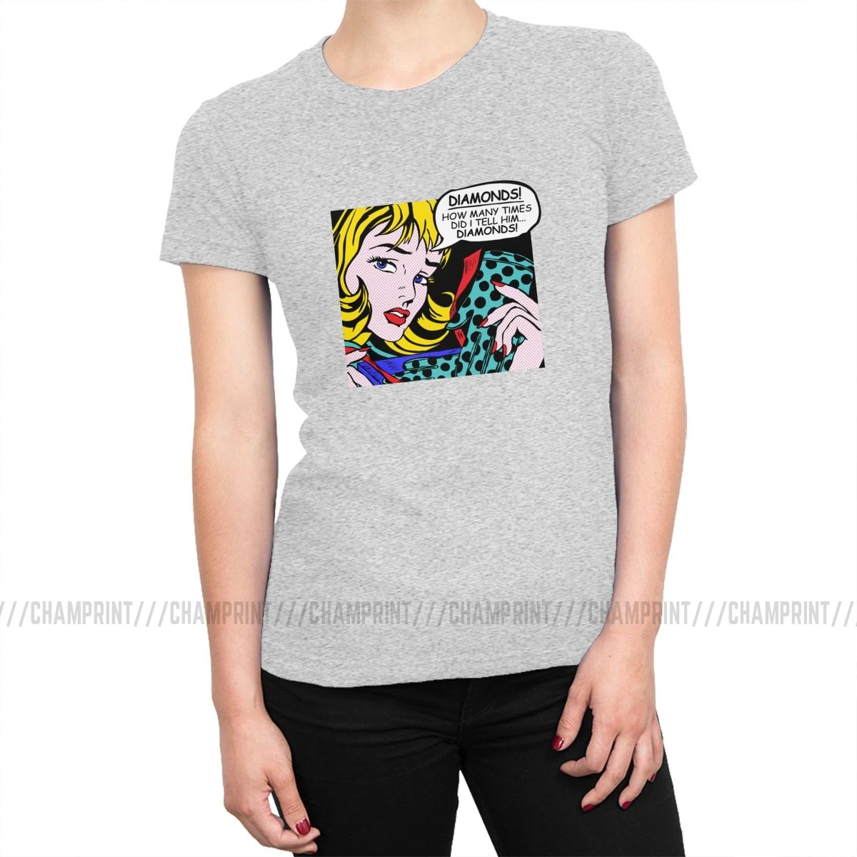 Roy Lichtenstein комическое искусство девушка с перчатками футболки женские корейский стиль поп-арт футболка футболки tumblr топы Женская одежда - Цвет: Серый