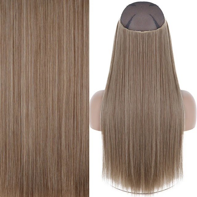 Synthetic No Clip Invisible Wire Hair Extensions Straight Natural Black Blonde One Piece False Hairpiece Halo Hair Extension Z-m12-613
